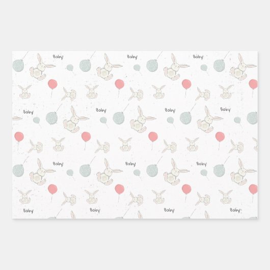 Niedlich Bunny und Balloons Baby Geschenkpapier Set (Vorderseite 3)