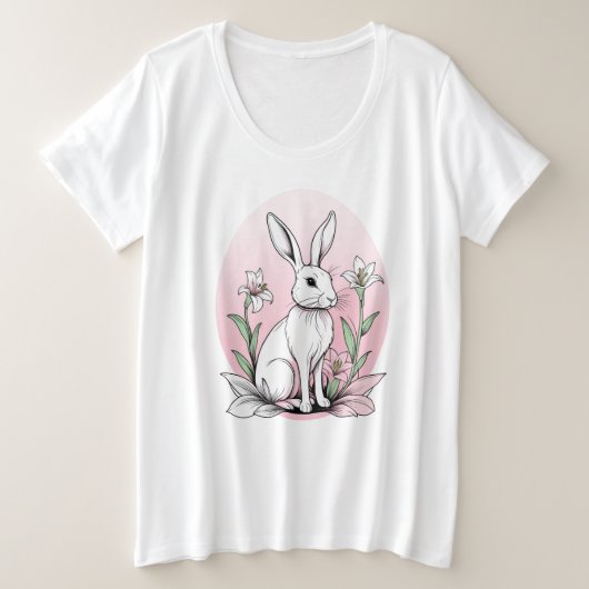 Niedlich Bunny und Lilies Große Größe T-Shirt (Design vorne)