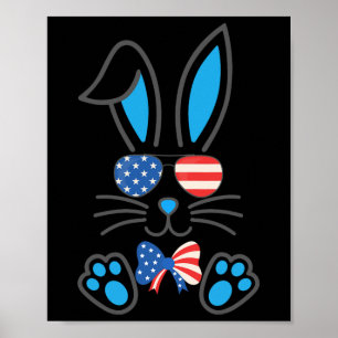 Niedlich Bunny US Flag Sungles Bow Krawatte Happy  Poster