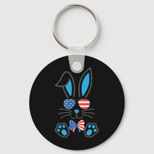Niedlich Bunny US Flag Sungles Bow Krawatte Happy  Schlüsselanhänger