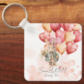 Niedlich Bunny Valentinstag Rotes Herz Balloons Schlüsselanhänger (Vorderseite)