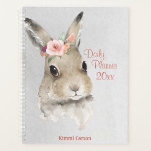 Niedlich Bunny Watercolor Blumenzellenschrift Name Planer