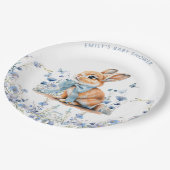 Niedlich Bunny Wildblumen Baby Shower Boy Pappteller (Schrägansicht)
