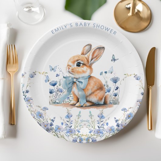 Niedlich Bunny Wildblumen Baby Shower Boy Pappteller