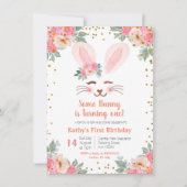 Niedlich Bunny zum ersten Geburtstag lädt Mädchen  Einladung (Vorderseite)