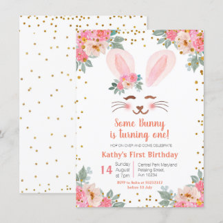 Niedlich Bunny zum ersten Geburtstag lädt Mädchen  Einladung