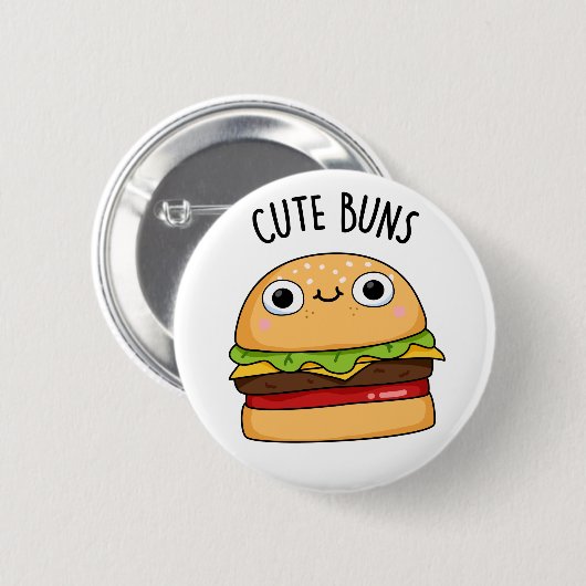 Niedlich Buns Funny Burger Puff Button (Vorne & Hinten)