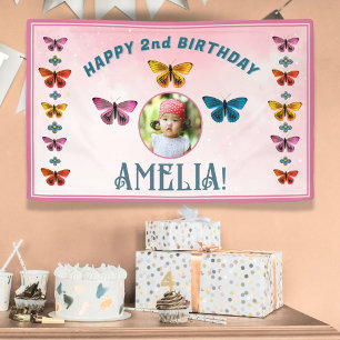 Niedlich Butterfly Blume Girl Geburtstagsparty Fot Banner