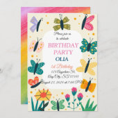 Niedlich Butterfly Einladung zum 1. Geburtstag (Vorne/Hinten)