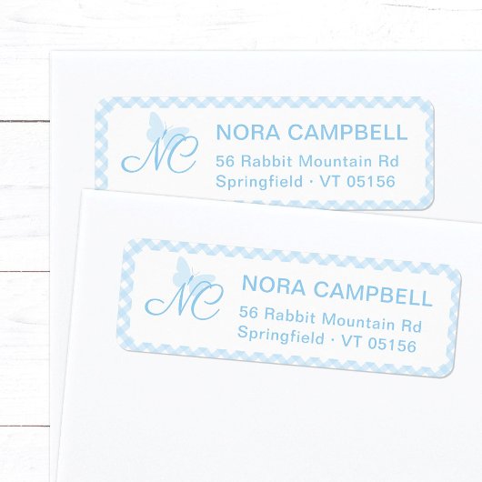 Niedlich Butterfly Initials Baby Blue Rücksendeadr