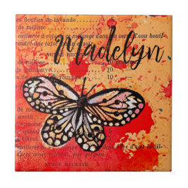 Niedlich Butterfly Watercolor Vintag Boho Name Fliese