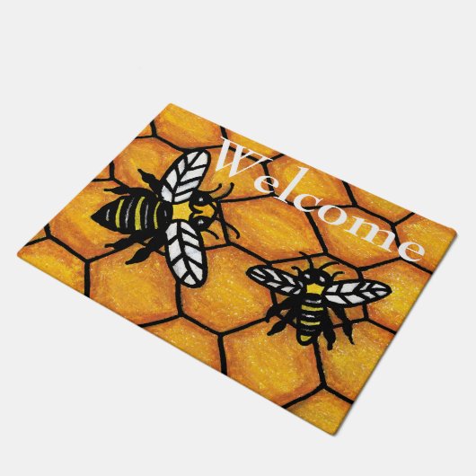 Niedlich Buzzing, Gelb und Schwarze Bienen, Honigw Fußmatte (Schrägansicht)