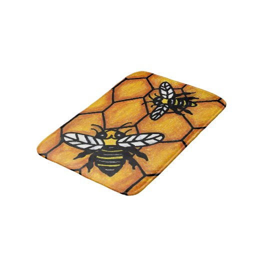 Niedlich Buzzing Yellow Jacket Bee Honeycomb Badematte (Schrägansicht)