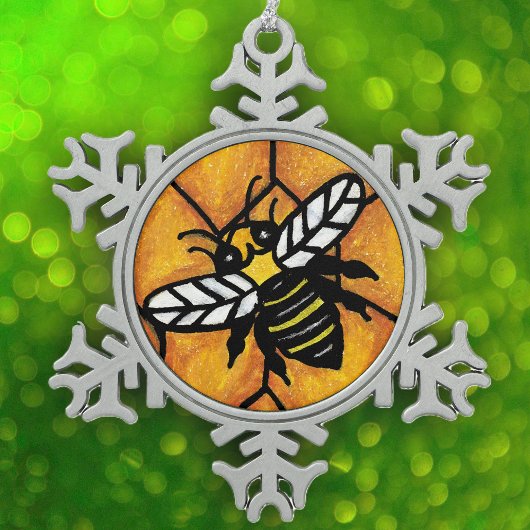 Niedlich Buzzing Yellow Jacket Bee Honeycomb Schneeflocken Zinn-Ornament