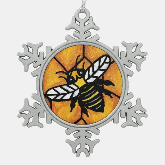Niedlich Buzzing Yellow Jacket Bee Honeycomb Schneeflocken Zinn-Ornament (Vorderseite)