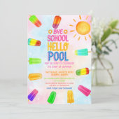 Niedlich Bye school hello pool Party Einladung (Stehend Vorderseite)