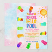 Niedlich Bye school hello pool Party Einladung (Vorne/Hinten)