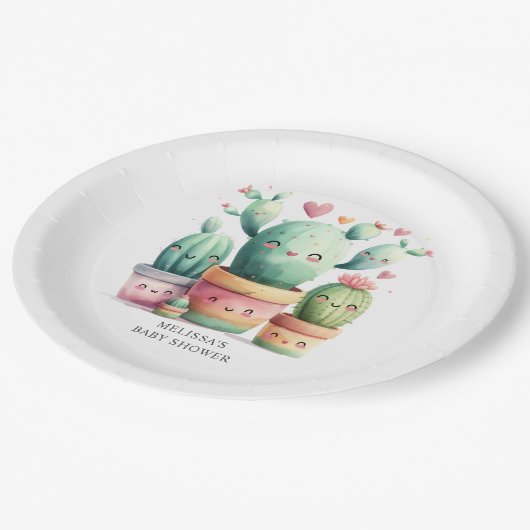 Niedlich Cactus Fiesta Baby Shower Pappteller (Schrägansicht)