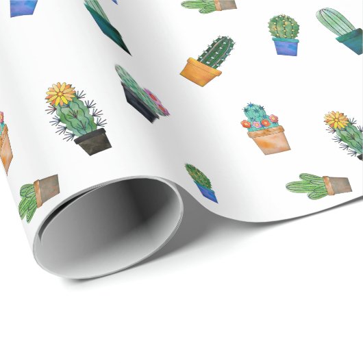 Niedlich Cactus Greenery Blume Pattern Geschenkpapier (Rolleneckpunkt)
