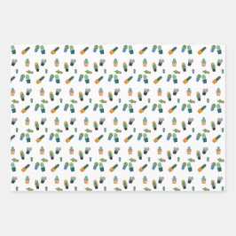 Niedlich Cactus Greenery Blume Pattern Geschenkpapier Set