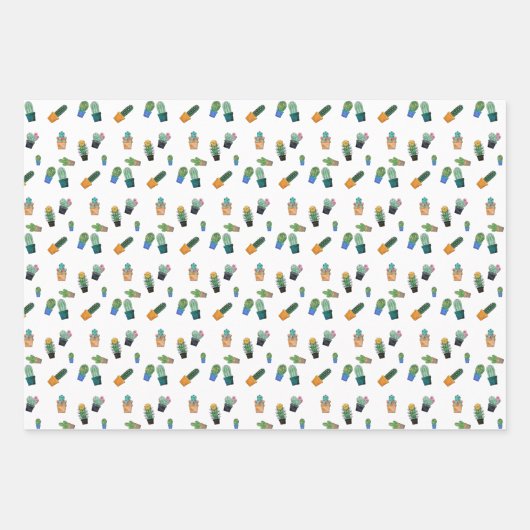 Niedlich Cactus Greenery Blume Pattern Geschenkpapier Set (Vorderseite)