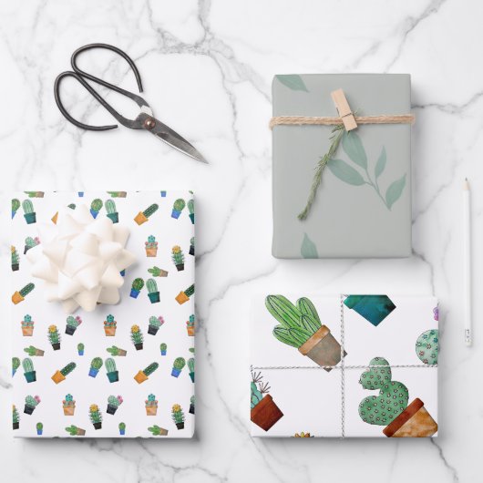 Niedlich Cactus Greenery Blume Pattern Geschenkpapier Set (Vorderseite)