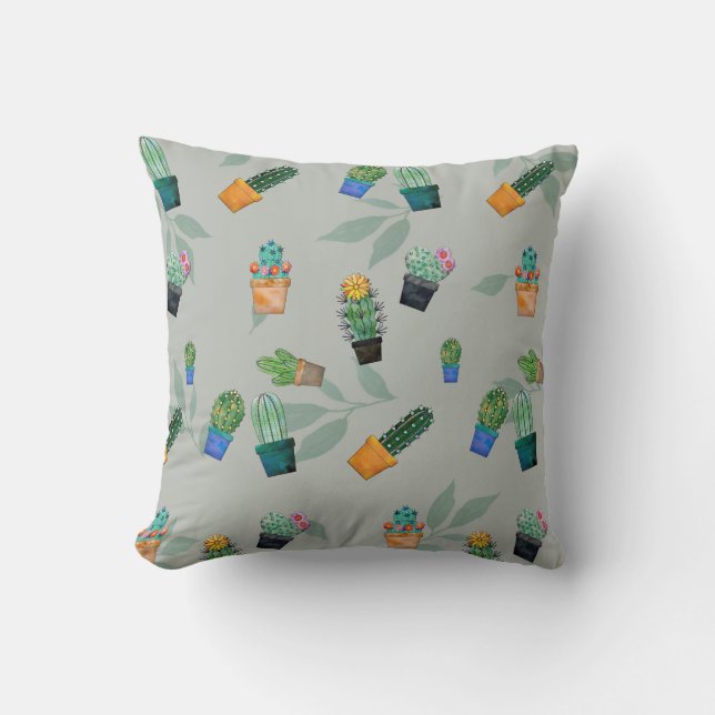 Niedlich Cactus Greenery Blume Pattern Kissen (Vorderseite)