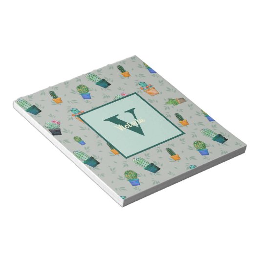 Niedlich Cactus Greenery Blume Pattern Notizblock (angewinkelt)