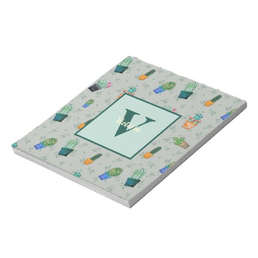 Niedlich Cactus Greenery Blume Pattern Notizblock (Rotiert)