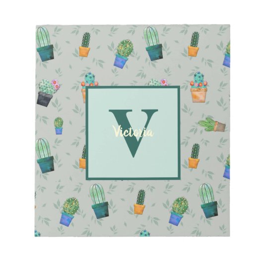 Niedlich Cactus Greenery Blume Pattern Notizblock (Vorderseite)