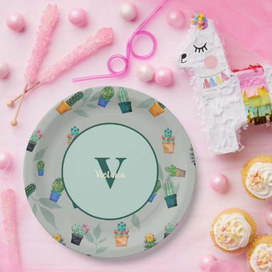 Niedlich Cactus Greenery Blume Pattern Pappteller (Party)