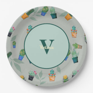 Niedlich Cactus Greenery Blume Pattern Pappteller