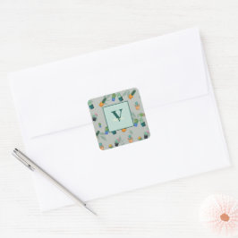 Niedlich Cactus Greenery Blume Pattern Quadratischer Aufkleber