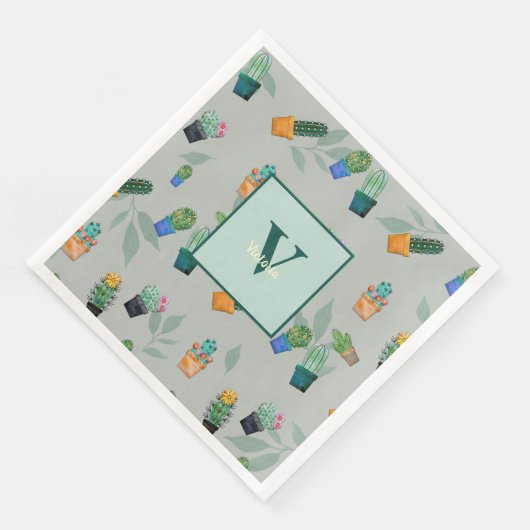 Niedlich Cactus Greenery Blume Pattern Serviette (Ecke)