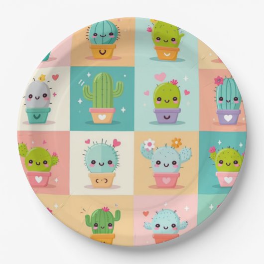 Niedlich Cactus Kawaii Baby Shower Pappteller (Vorderseite)