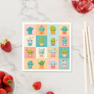 Niedlich Cactus Kawaii Baby Shower Serviette