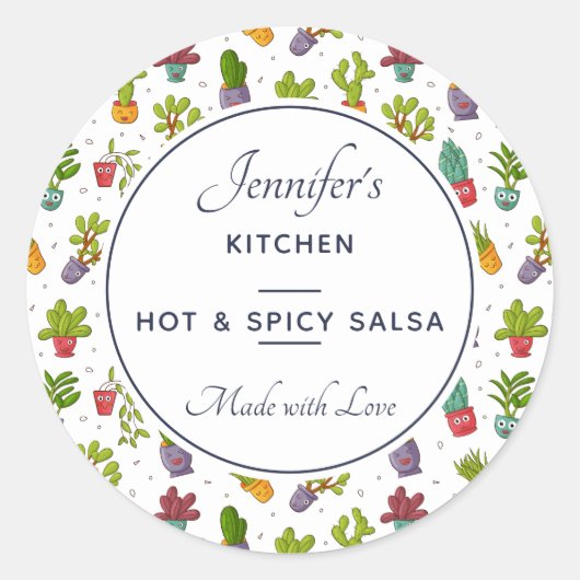 Niedlich Cactus Nature Succulents Pattern Küche Runder Aufkleber (Vorderseite)
