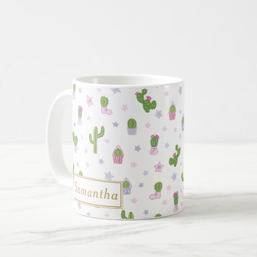 Niedlich Cactus Pattern Individuelle Name Einzigar Kaffeetasse (Vorderseite Links)