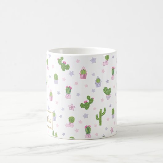 Niedlich Cactus Pattern Individuelle Name Einzigar Kaffeetasse (Mittel)