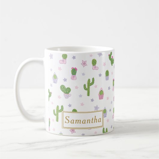 Niedlich Cactus Pattern Individuelle Name Einzigar Kaffeetasse (Links)