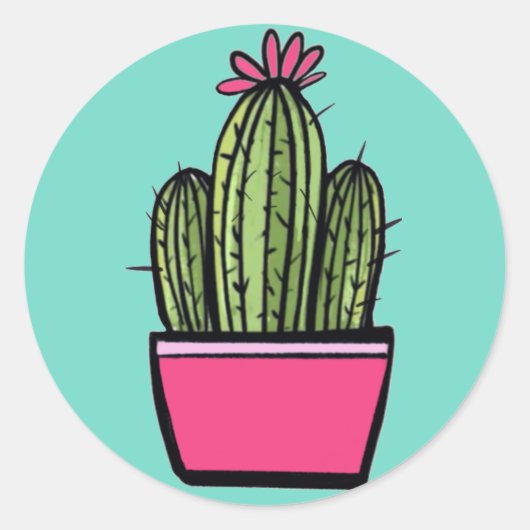 Niedlich Cactus Pink Pot Blume Stickers (Vorderseite)