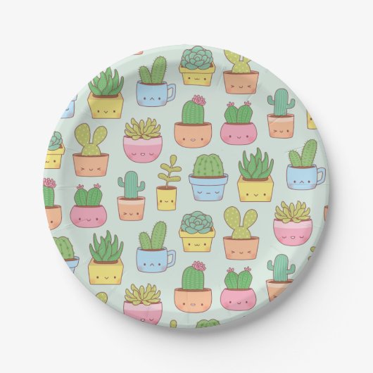 Niedlich Cactus Succulent Pflanze Pattern Party Pappteller (Vorderseite)