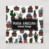 Niedlich Cactus succulents Boho Doodle QR Code CUS Quadratische Visitenkarte (Vorderseite)