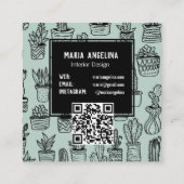 Niedlich Cactus succulents Boho Doodle QR Code CUS Quadratische Visitenkarte (Rückseite)