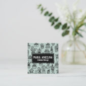Niedlich Cactus succulents Boho Doodle QR Code CUS Quadratische Visitenkarte (Stehend Vorderseite)