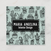 Niedlich Cactus succulents Boho Doodle QR Code CUS Quadratische Visitenkarte (Vorderseite)