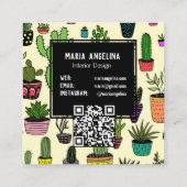 Niedlich Cactus succulents Boho Doodle QR Code CUS Quadratische Visitenkarte (Rückseite)