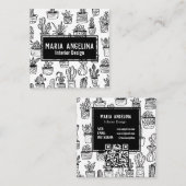 Niedlich Cactus succulents Boho Doodle QR Code CUS Quadratische Visitenkarte (Vorne/Hinten)