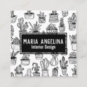 Niedlich Cactus succulents Boho Doodle QR Code CUS Quadratische Visitenkarte (Vorderseite)