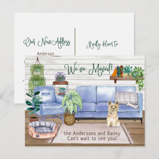 Niedlich Cairn Terrier Gemütlich Neue Zuhause-Bewe Ankündigungspostkarte (Vorne/Hinten)